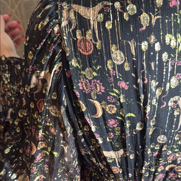 Sandro Paris Pleated Hound Print Metallic Dress 38/6 - Picture 12 of 12